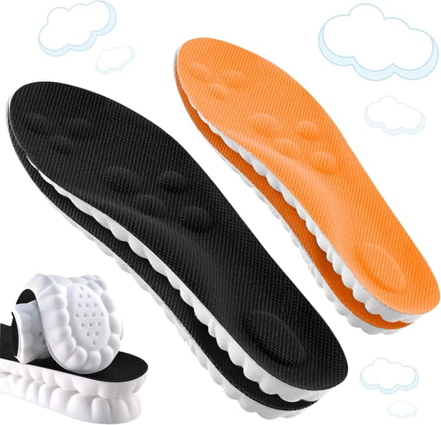 Detalle de 2 Pair Memory Foam Insoles with Arch Support (Black & Orange) – Trainers, Sports Shoes & Work Boots Replacement Inserts