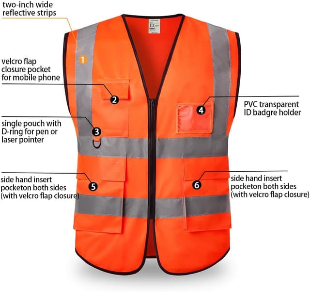 Detalle de Hi Vis Vests for Women & Men – Breathable Reflective Safety Vest with Pocket and Zipper (ANSI/ISEA Level 2)