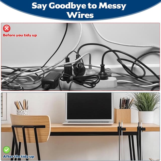 Detalle de 40x selbstklebende Kabelhalter mit Nylon-Klettband für den Schreibtisch (Kabelmanagement unter dem Tisch)