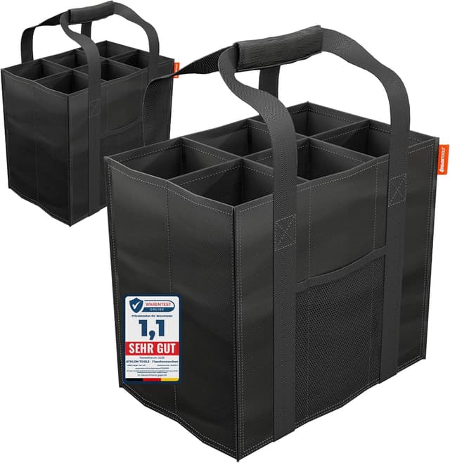 Detalle de ATHLON TOOLS Flaschentaschen 2er-Set (6 Fächer, 1,5 l je Fach) – faltbar, wasserabweisend, mit Trennwänden