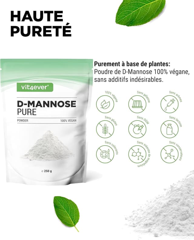 Detalle de Poudre de D-mannose Pur & Naturel 250 g — sans additifs, vegan