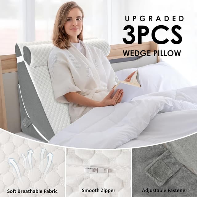 Detalle de WENRENER wedge pillow for sleeping 7 & 12 inch