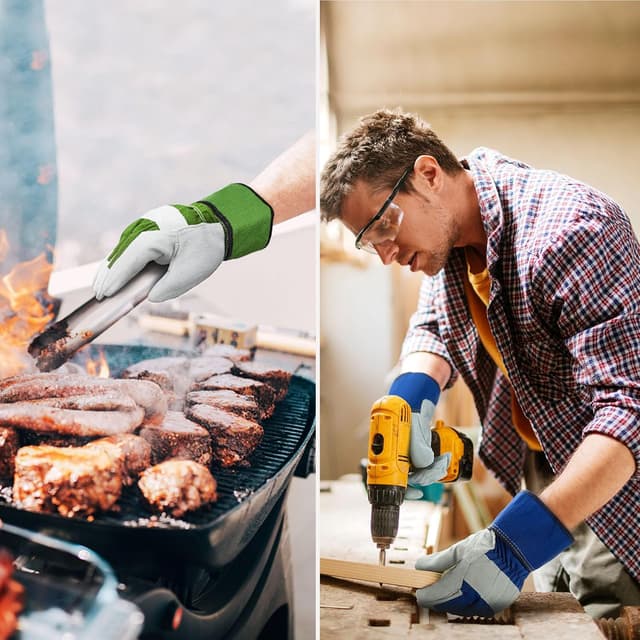 Detalle de Vgo... cowhide gardening work gloves – thornproof utility gloves with strong grip (1 pair)