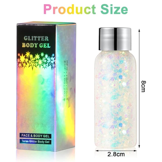 Thumbnail 6 de URAQT Body Glitter Gel & Chunky Glitter Gel (weiß, silber, gold) – glitzerndes Pailletten-Bodygel für Gesicht, Haare, Lippen & Nägel