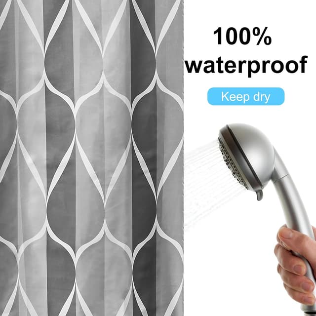 Detalle de DUFU Rideau de douche à séchage rapide en polyester imperméable 180x200 cm avec 12 crochets (gris vagues)