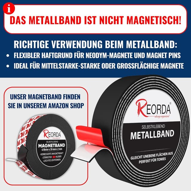 Detalle 2 de REORDA® Metallband selbstklebend Schwarz (Eisenband) – extra stark für Tonies®-Figuren & Regale, 3 m