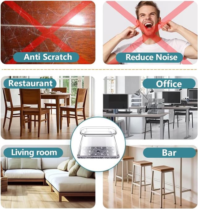 Detalle 2 de Ansible gommini per sedie rettangolari 24 pezzi in silicone trasparente con feltro