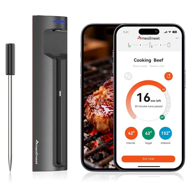 Detalle de Meatmeet Pro WiFi & Bluetooth Wireless Meat Thermometer with App Monitoring, Timer and Alarm (IP67 Waterproof)