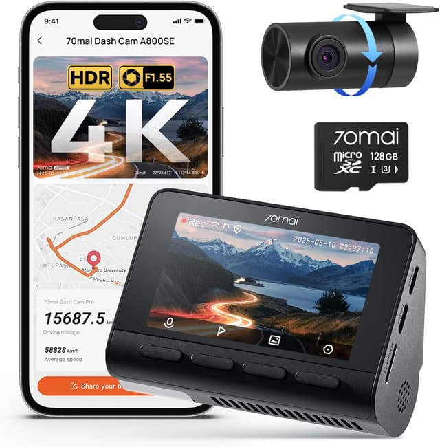 Detalle de 70mai A800SE Dual Dash Cam (Front 4K + Rear 1080P) with GPS, WiFi, ADAS and 128GB microSD