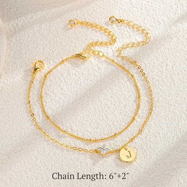 Detalle de TINGN Initialen-Armband Damen Gold/Silber, 14K vergoldet mit A–Z & vierblättrigem Kleeblatt