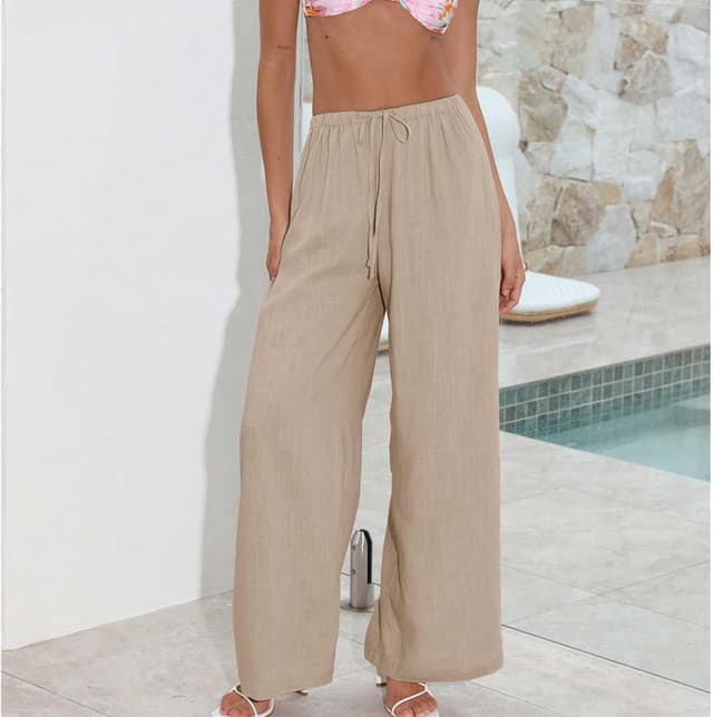 Detalle 2 de Duyang Womens Cotton Linen Palazzo Pants wide-leg trousers