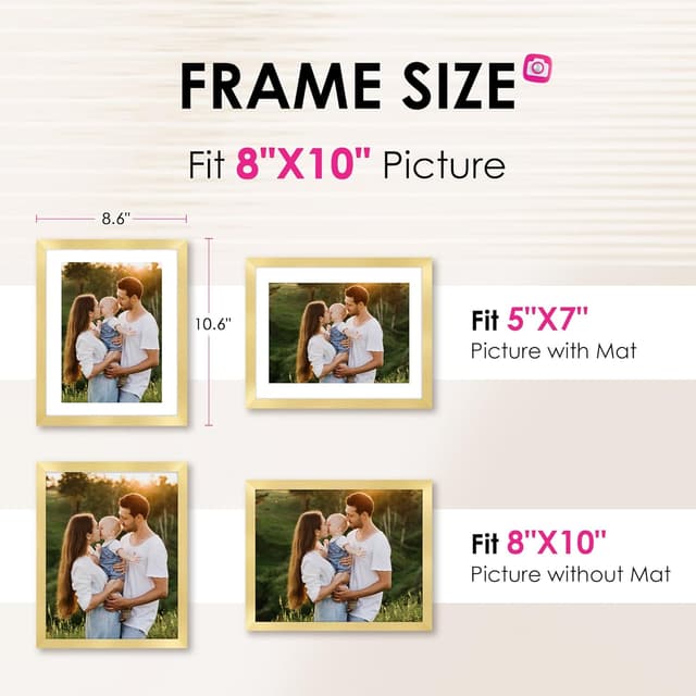 Detalle 2 de FIXSMITH 8x10 Picture Frame Bulk-6 Pack (Gold) with HD Plexiglass