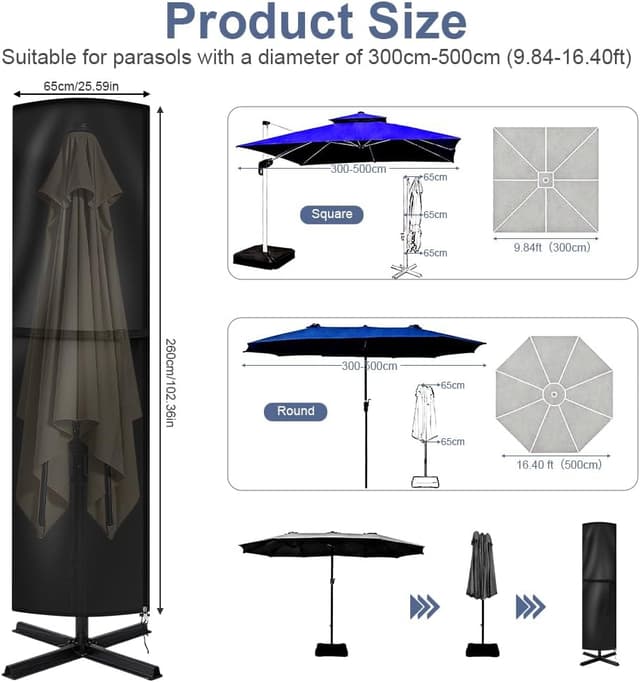 Detalle de Housse de parasol droit AOOWU en tissu Oxford 210D imperméable, avec fermeture éclair