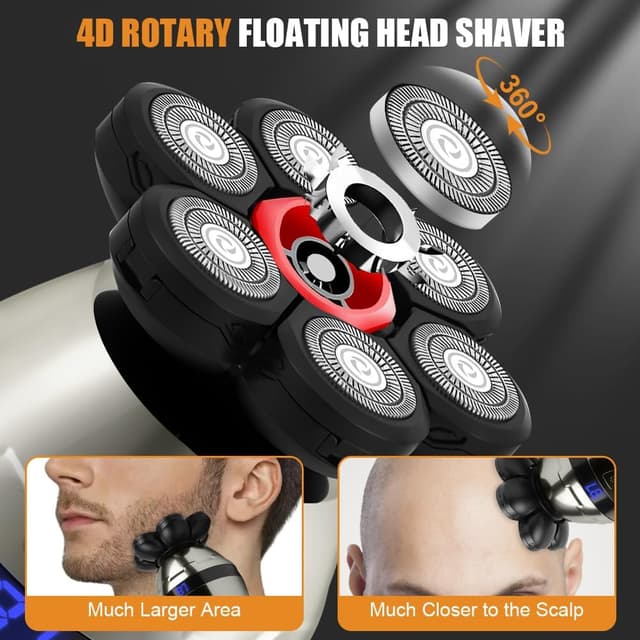 Detalle de LOPHE Rasoir 5 en 1 Tête Chauve Homme 7D (sans fil, Type-C, IPX6) avec écran LED