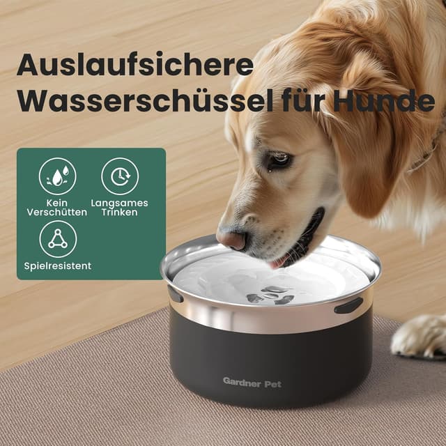 Detalle de Gardner Pet Wassernapf für große Hunde (ohne Sabbern), 3,85 l Edelstahl, auslaufsicher – schwarz