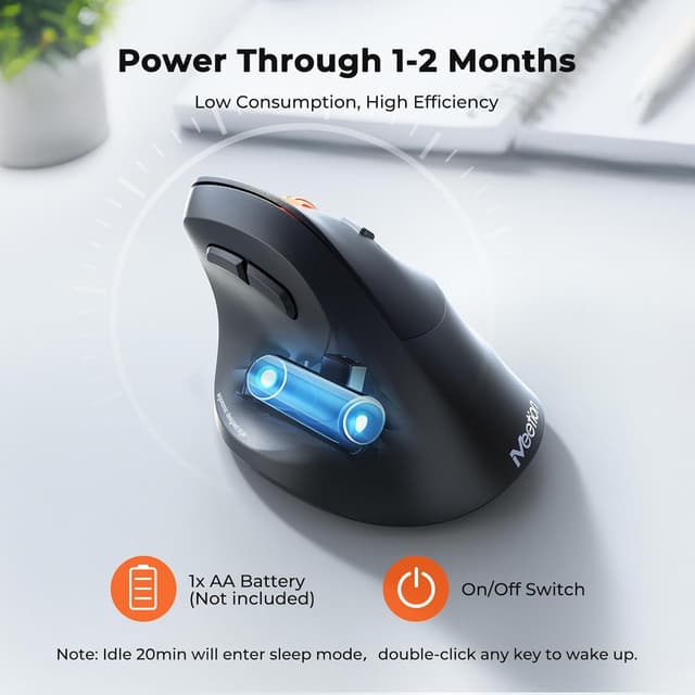 Thumbnail 6 de MEETION ergonomische vertikale Bluetooth-Maus mit Dual-Mode (2,4 GHz & Bluetooth 5.3) und 3-Geräte-Kopplung