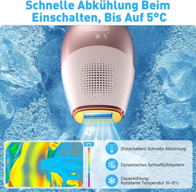 Detalle 2 de ASOINNE Épilateur Lumière Pulsée IPL avec fonction de refroidissement, 9 niveaux d’intensité (rose)