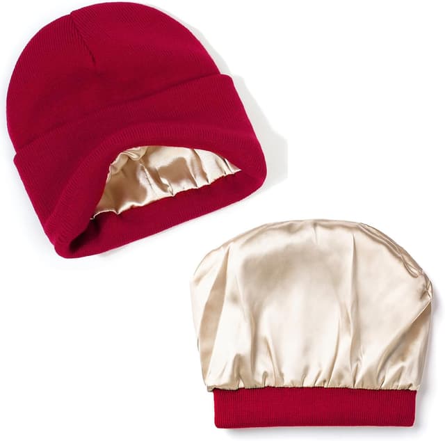 Detalle de Malaxlx satin-lined knit beanie hat – soft warm slouchy winter skull cap