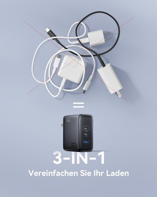 Detalle 2 de INIU 100W 3‑Port USB‑C Ladegerät für Laptop und Handy
