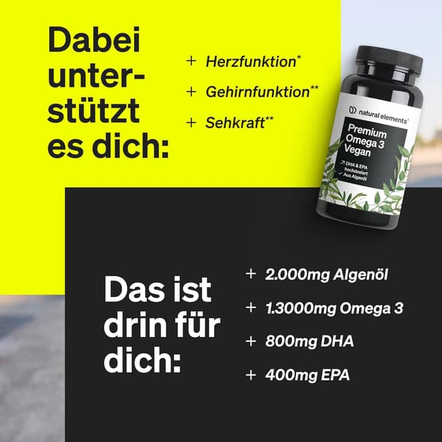 Thumbnail 3 de natural elements Premium Omega 3 Vegan 60 Kapseln — 2000 mg Algenöl