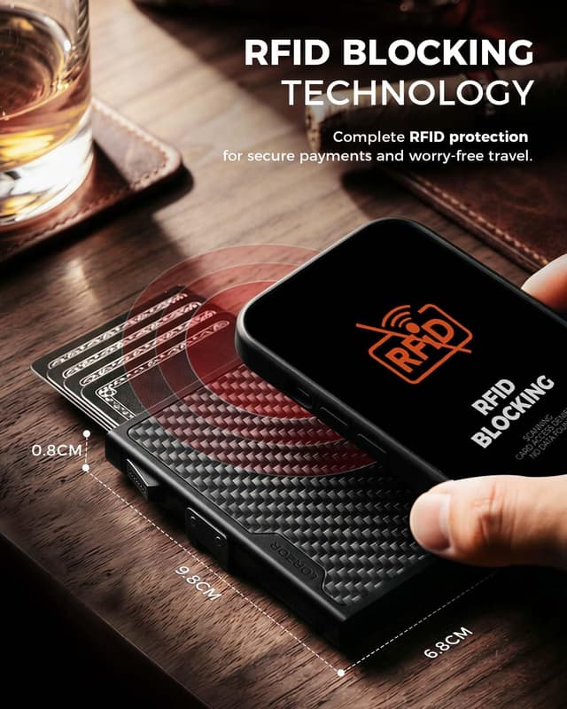 Thumbnail 6 de LORZOR Minimalist Slim Wallet in Military-Grade Carbon Fibre with RFID Blocking (7 cards)