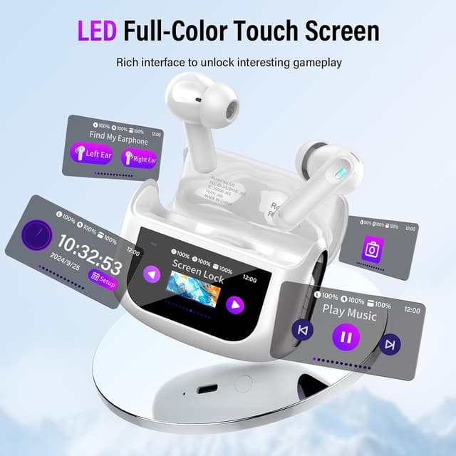 Detalle 2 de 2026 Wireless Earbuds Bluetooth 5.4 In-Ear with ANC/ENC, Transparency Mode and Touch-Screen Charging Case (White)