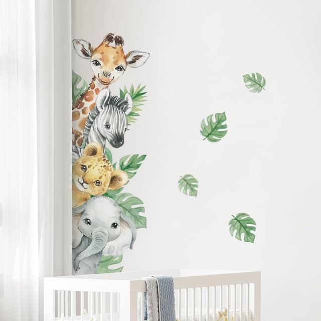 Detalle de Tanlaby Jungle Animal Wall Stickers – Cartoon Giraffe, Zebra & Elephant Peel-and-Stick Wall Decals for Kids