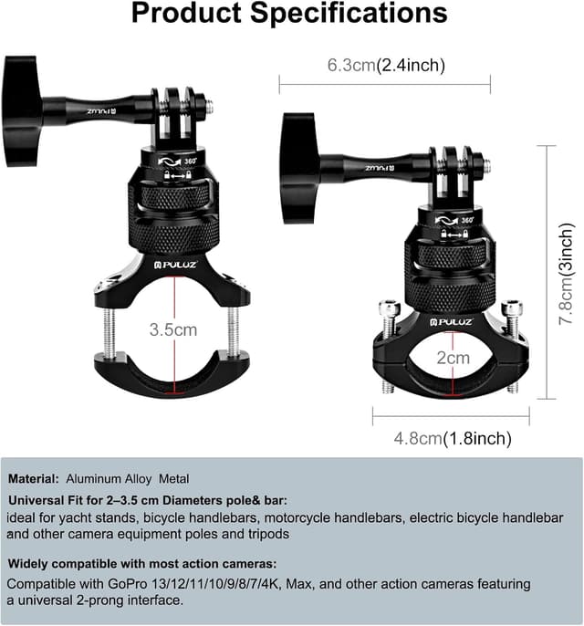 Detalle 2 de PULUZ 360° Motorradlenkerhalter für Action-Kameras