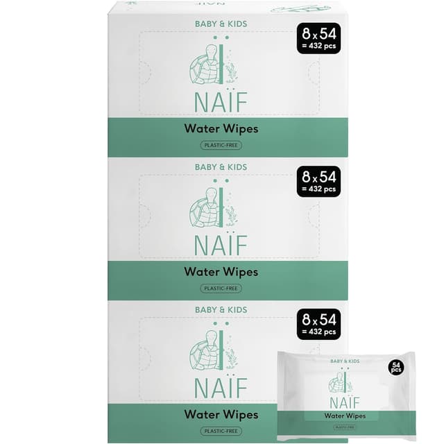 Detalle de Naïf plastikfreie Feuchttücher ohne Duft & Alkohol – 1.296 Stück (24er x 54 Tücher)