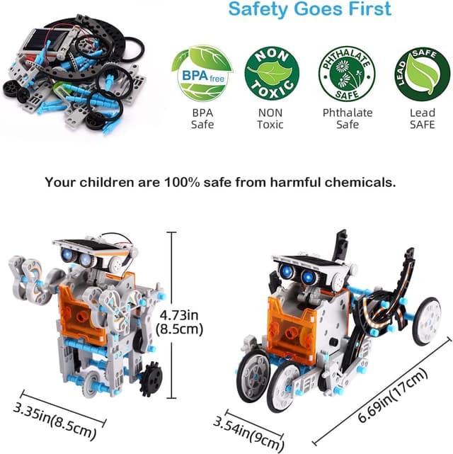 Detalle de ACELIFE STEM Solar Robot Toy 12-in-1 (190-piece DIY kit) – solar-powered building robots for ages 8–12