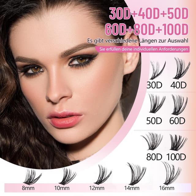 Detalle de Inexorablex Wimpern Extensions Set – Cluster Lash (8–16 mm) mit Lash Bond & Seal, Pinzette & Pinsel (570 pcs)