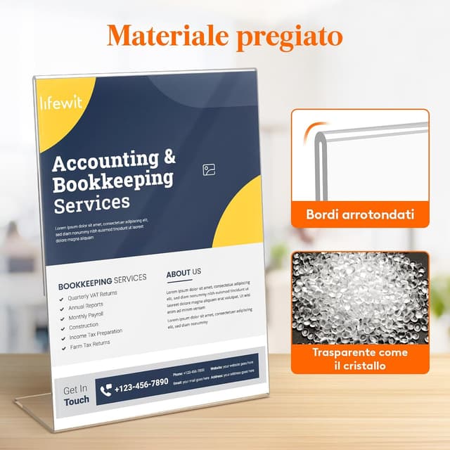 Detalle de Lifewit 6 espositori porta depliant A4 in acrilico trasparente (30 x 21 cm), supporto a forma di L