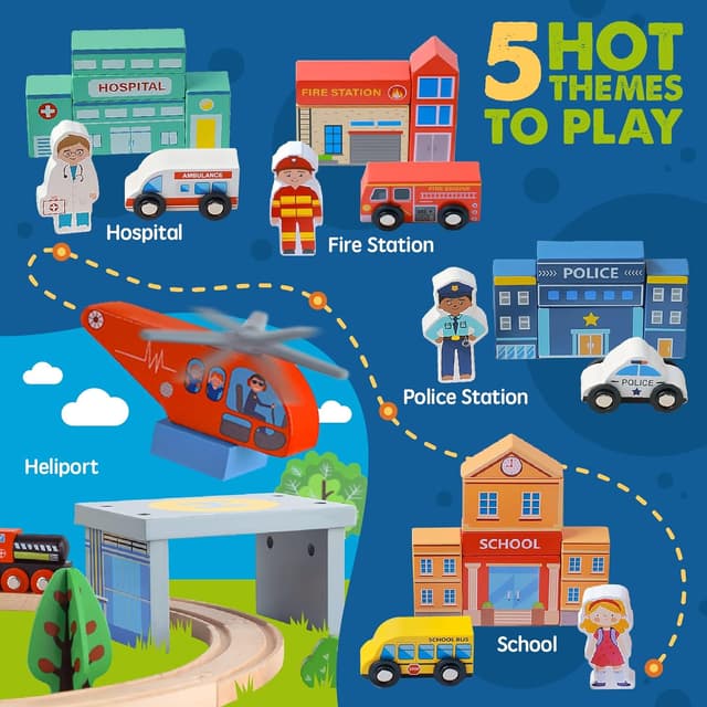 Thumbnail 4 de Tiny Land 110PCS Wooden Train Set 🚂