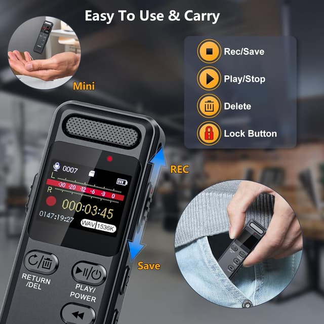 Detalle 2 de Ponovo Registratore Vocale 80GB (fino a 100 ore) con attivazione vocale e MIC esterno