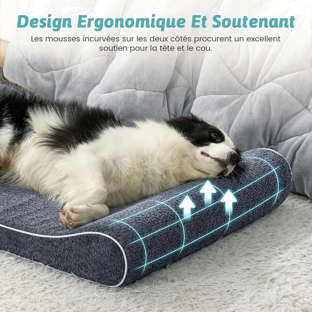 Detalle de COZY KISS Panier chien orthopédique taille L 114x76x15 cm, coussin mousse haute densité, bord surélevé bleu