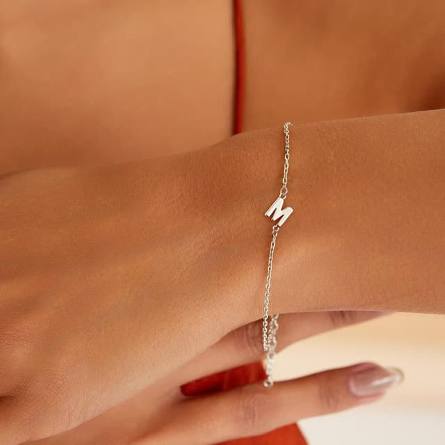 Detalle de Bracelet TINGN en plaqué or blanc 18 carats avec lettres, personnalisable (15 cm + 5 cm) pour filles et femmes
