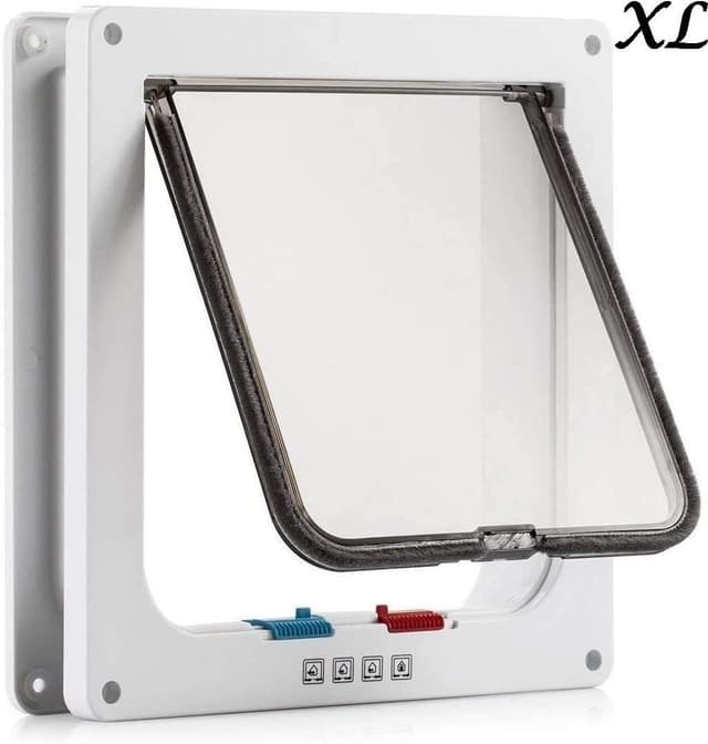 Detalle de Chatière pour chat avec fermeture magnétique à 4 voies et moustiquaire (XL, blanc) – pour chats et petits chiens