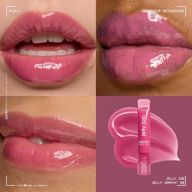 Detalle 2 de NYX Professional Makeup Jelly Job (Jelly Jammin) – Lucidalabbra ultra brillante con applicatore a spatola, formula vegana