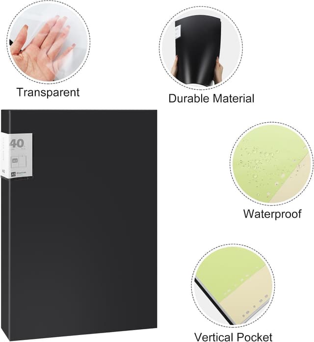Detalle de A3 Display Book Folder (Black) – 40 Pocket A3 Presentation Portfolio with Clear Plastic Sleeves