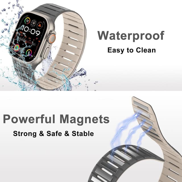 Detalle 2 de HITZEE Double Sided Reversible Magnetic Strap for Apple Watch (Beige/Gray) – breathable soft silicone band