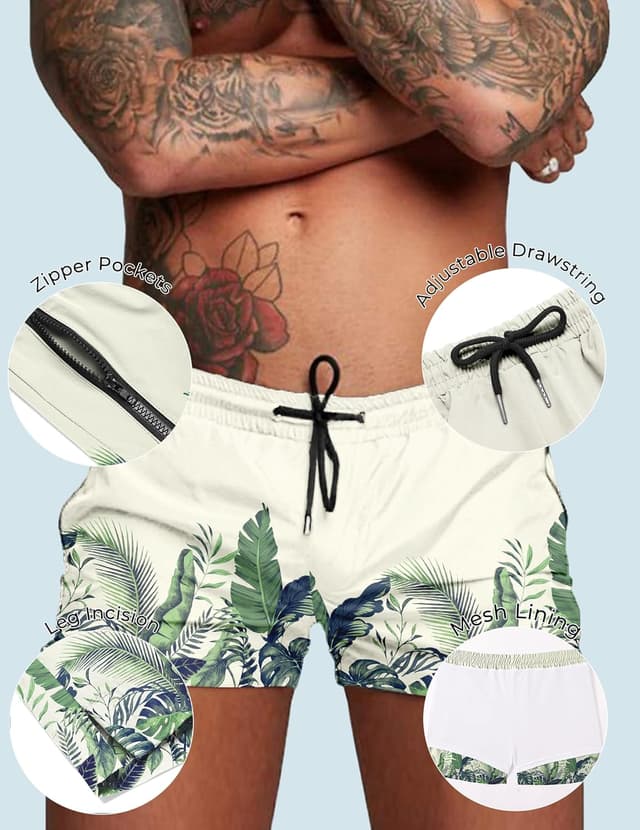 Detalle de COOFANDY Men’s Quick-Dry Swim Trunks with Mesh Lining, Zipper Pockets