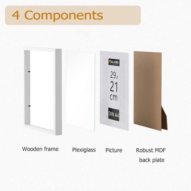 Detalle 2 de Walasis Bilderrahmen A4 Weiß – 3er-Set MDF Holzrahmen (21×29,7 cm) mit Aufhängung
