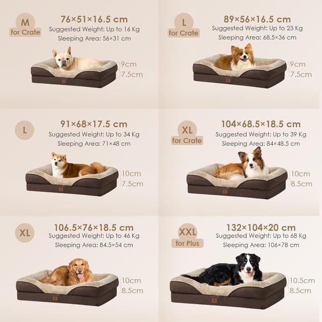 Detalle de EHEYCIGA XL Memory Foam Orthopaedic Dog Bed (104x68x19cm) with Side Bolsters, Waterproof Liner & Removable Cover