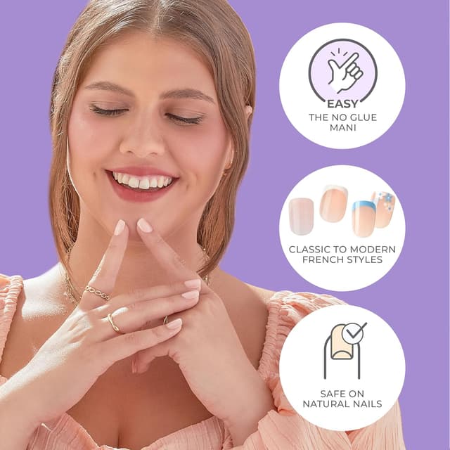 Detalle de KISS imPRESS No Glue Mani Press On Nails (French, Model) in White, Short Squoval—Includes 30 Nails