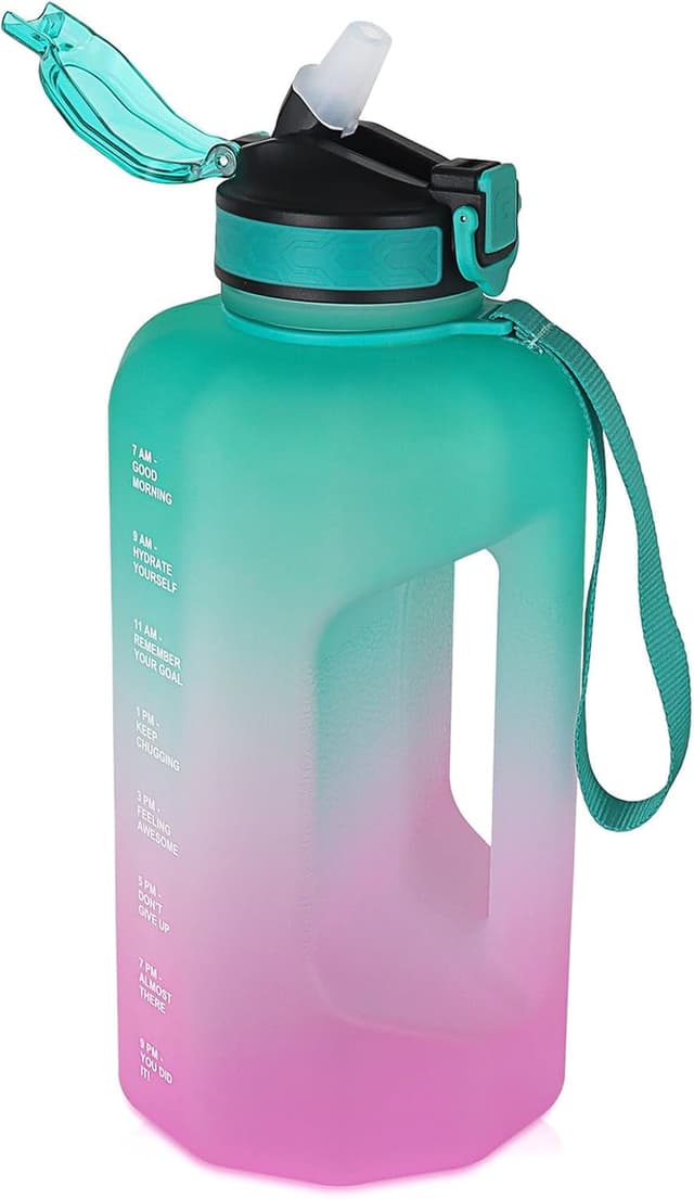 Detalle de GLEKGLEK 2,2-Liter Trinkflasche mit Strohhalm (BPA-frei) – auslaufsicher für Fitnessstudio & Outdoor, Grün/Rosa