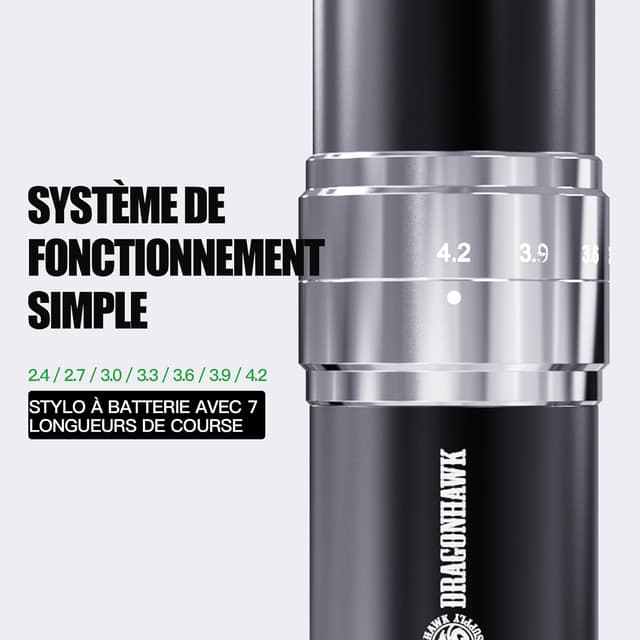 Detalle de Dragonhawk Stylo de tatouage rotatif sans fil avec 2 batteries 1500 mAh et affichage LED (courses 2,4 à 4,2 mm) – Noir