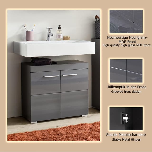 Thumbnail 6 de trendteam smart living Amanda Waschbeckenunterschrank in Agave Grau Hochglanz (60 x 56 x 34 cm)