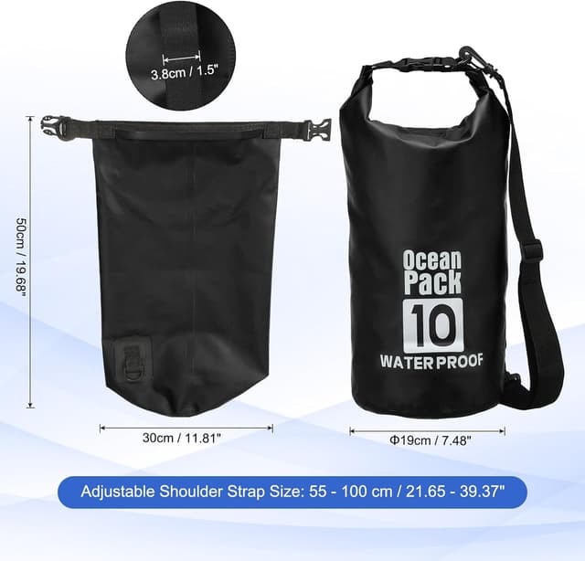 Detalle de YELARXI Waterproof Dry Bag 10L (Green) with Whistle – roll-top water-proof storage for boating, kayaking and travel