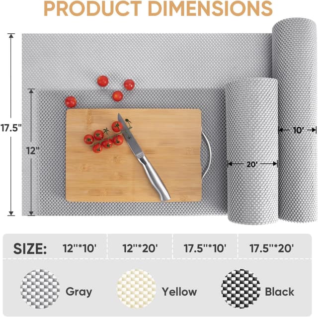 Detalle 2 de BALEINE Cabinet Liner 12 in x 20 Ft Non-Adhesive Drawer & Shelf Liner (Black)