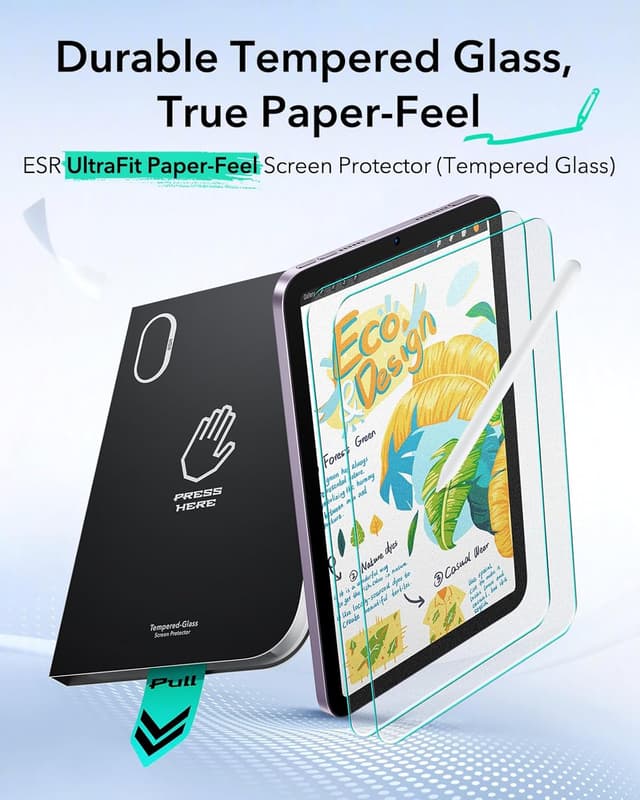 Detalle de ESR Paper-Feel Schutzfolie (2 Stück) für iPad mini 7/6 – mattes 9H Panzerglas mit UltraFit-Ablage